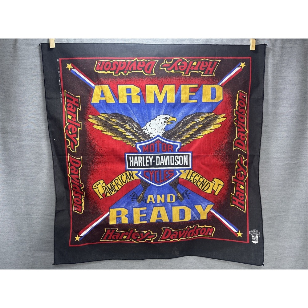 Vintage Harley Davidson Bandana "Armed and Ready" Eagle 21"x 21"